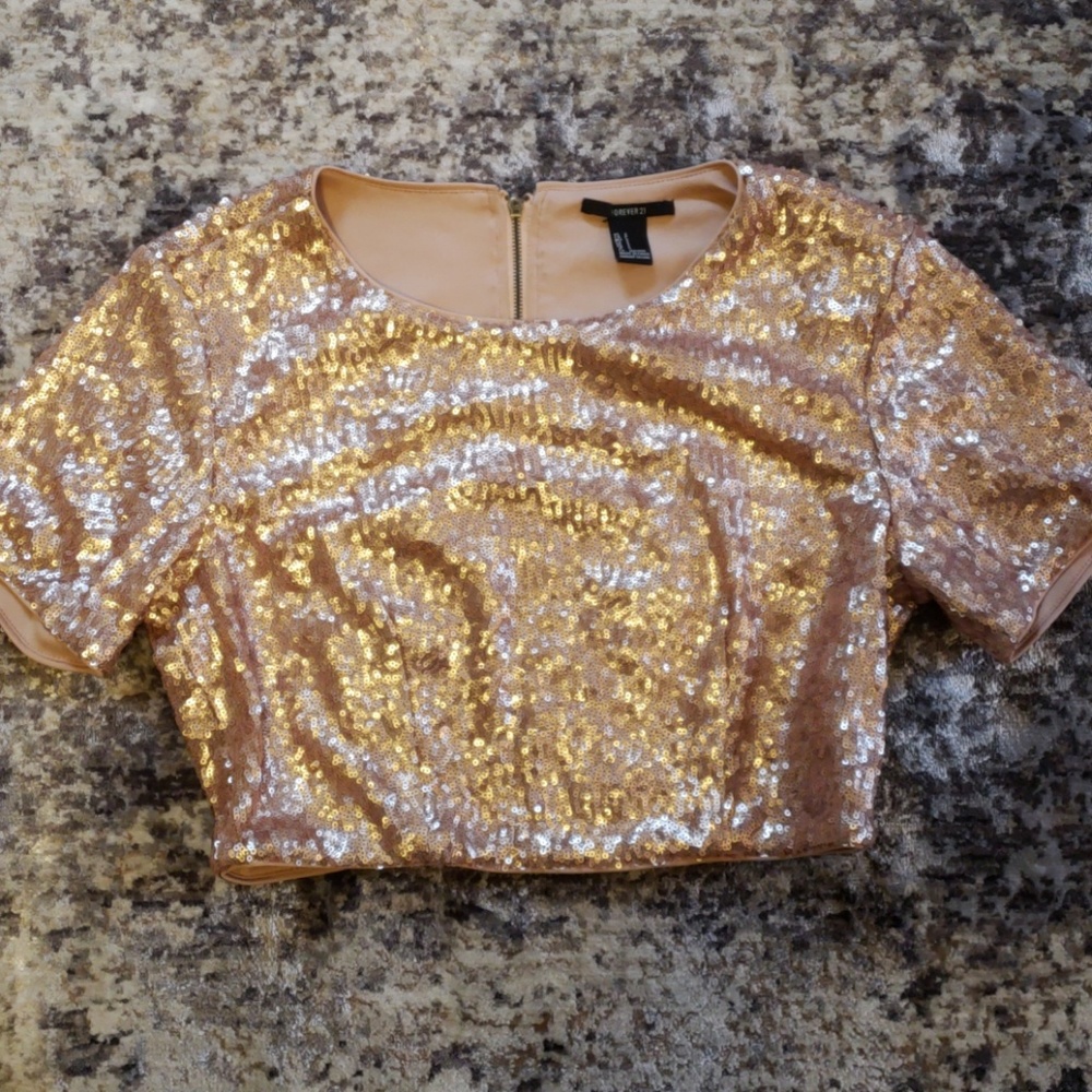Gorgeous brushed gold/champagne sequin crop top